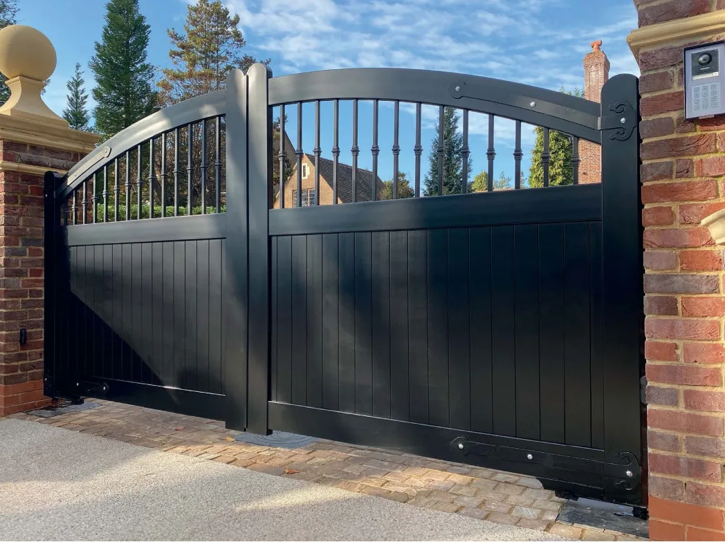 Double Swing Gate With Bell Curved Top And Partial Mixed Infill