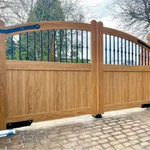 Double Swing Gate With Bell Curved Top And Partial Mixed Infill